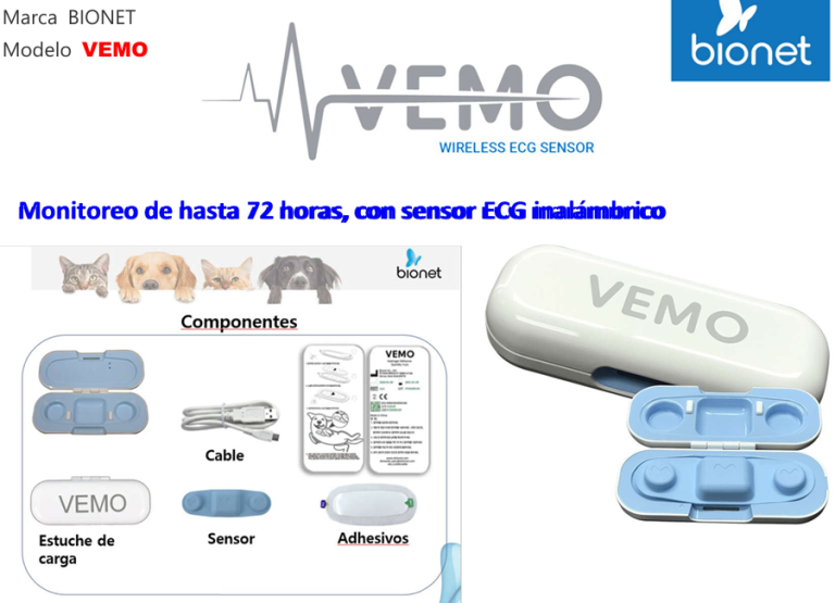Monitor Veterinario BIONET VEMO: Monitorización ECG Inalámbrica y Revolucionaria para Clínicas Veterinarias 72h de batería. Bionet Vemo monitor veterinario ECG inalambrico revolucionario